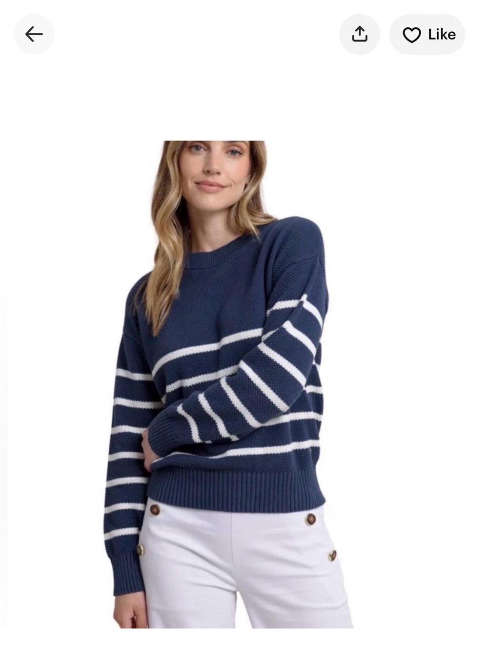 Southern Tide Navy White Striped Crewneck Sweater - Women